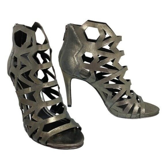 Kenneth Cole New York Leather Bayne Cage Heels in Metallic Gun Metal - Picture 3 of 6